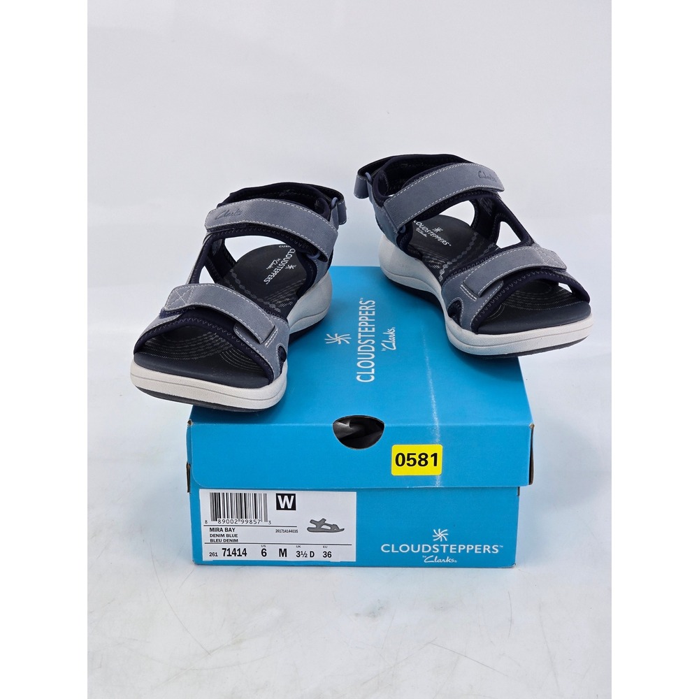 Clarks Cloudsteppers Mira Bay Sandals Womens 6 Denim Blue Strappy - Excellent